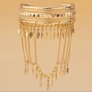 Gold Leaf Tassel Chain Arm Cuff Bracelet ✨